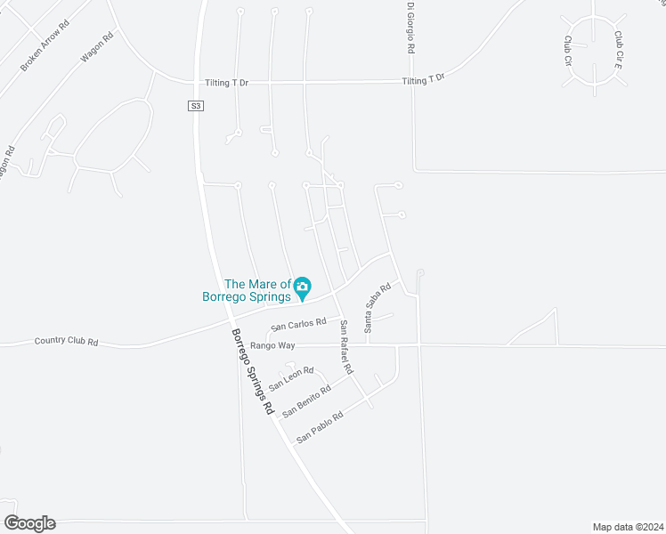 map of restaurants, bars, coffee shops, grocery stores, and more near 3433 San Rafael Road in Borrego Springs