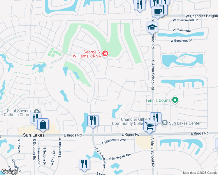 map of restaurants, bars, coffee shops, grocery stores, and more near 25002 East Champagne Drive in Sun Lakes