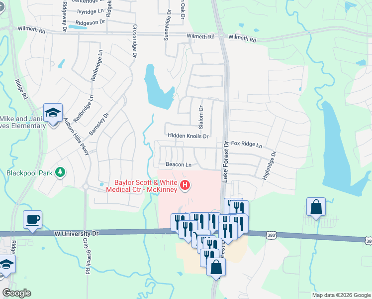 map of restaurants, bars, coffee shops, grocery stores, and more near 2200 Julian Drive in McKinney