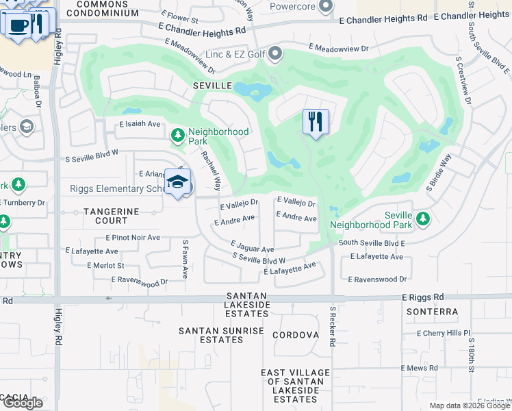 map of restaurants, bars, coffee shops, grocery stores, and more near 6972 South View Lane in Gilbert