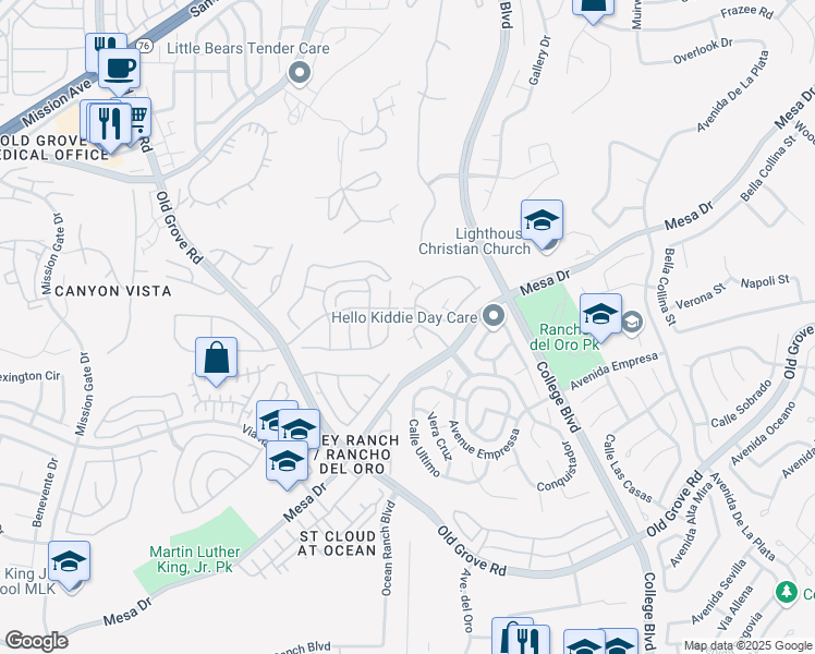 map of restaurants, bars, coffee shops, grocery stores, and more near 1279 Natoma Way in Oceanside