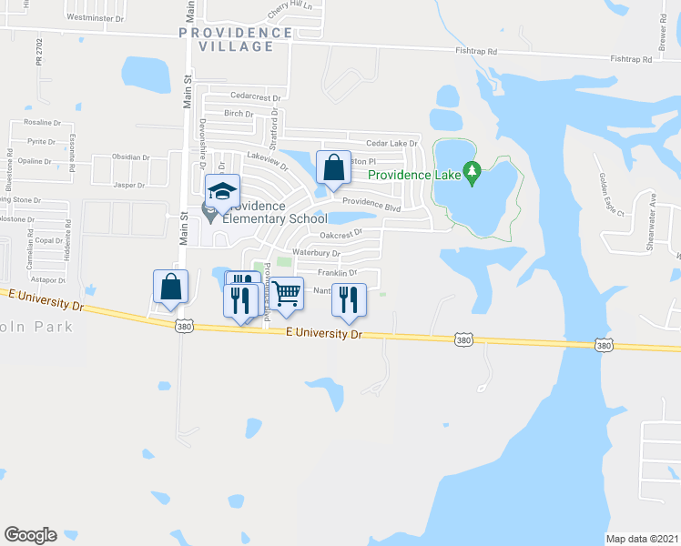 map of restaurants, bars, coffee shops, grocery stores, and more near 10300 Franklin Drive in Aubrey