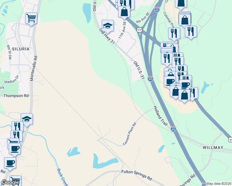 map of restaurants, bars, coffee shops, grocery stores, and more near 912 16th Avenue Southeast in Alabaster