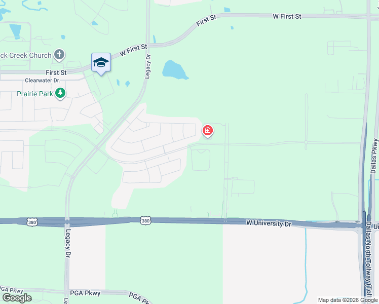 map of restaurants, bars, coffee shops, grocery stores, and more near 1710 U.S. Highway 380 West in Prosper