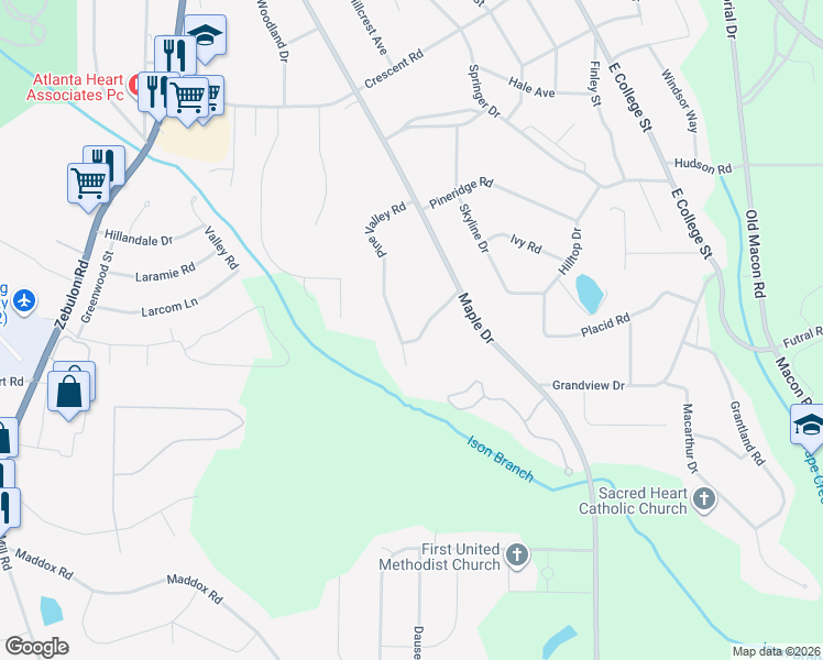 map of restaurants, bars, coffee shops, grocery stores, and more near 1139 Pine Valley Road in Griffin