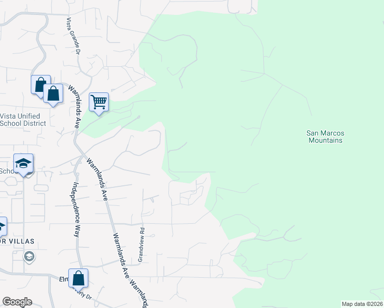map of restaurants, bars, coffee shops, grocery stores, and more near 1960 Las Lomas in Vista