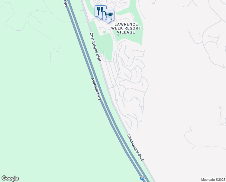 map of restaurants, bars, coffee shops, grocery stores, and more near 8975 Lawrence Welk Drive in Escondido