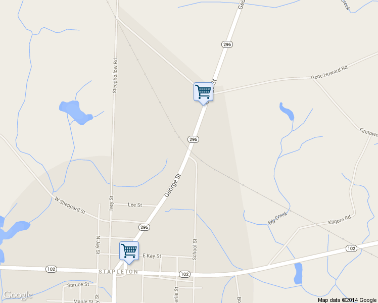 map of restaurants, bars, coffee shops, grocery stores, and more near 812 George Street in Stapleton