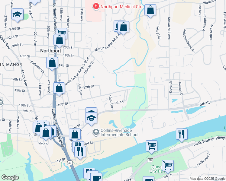 map of restaurants, bars, coffee shops, grocery stores, and more near 900 10th Street in Northport