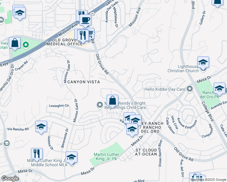 map of restaurants, bars, coffee shops, grocery stores, and more near 4286 Dowitcher Way in Oceanside