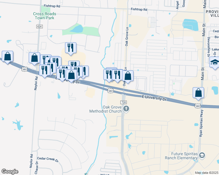 map of restaurants, bars, coffee shops, grocery stores, and more near 12000 U.S. 380 in Cross Roads