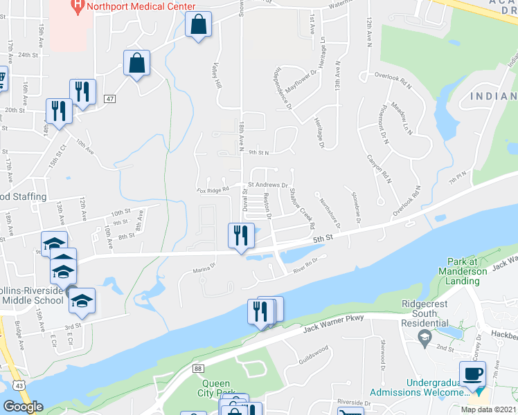 map of restaurants, bars, coffee shops, grocery stores, and more near 1710 Bienville Street in Tuscaloosa