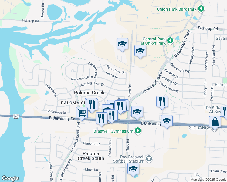 map of restaurants, bars, coffee shops, grocery stores, and more near 1808 Morning Dove Drive in Aubrey