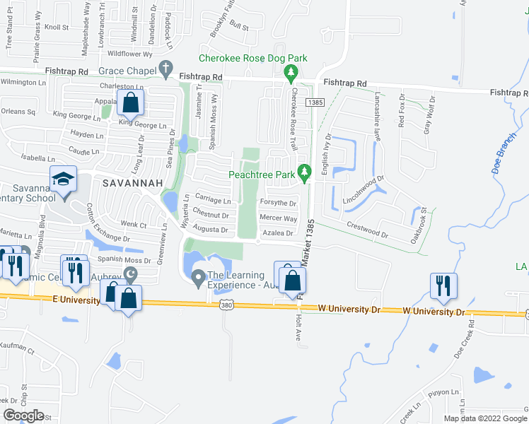 map of restaurants, bars, coffee shops, grocery stores, and more near 1709 Mercer Way in Savannah