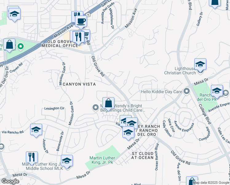 map of restaurants, bars, coffee shops, grocery stores, and more near 4338 Dowitcher Way in Oceanside