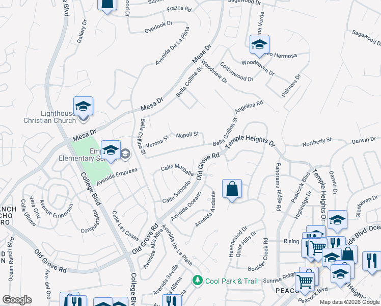 map of restaurants, bars, coffee shops, grocery stores, and more near 5080 Bella Collina Street in Oceanside