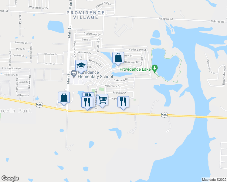 map of restaurants, bars, coffee shops, grocery stores, and more near 10229 Franklin Drive in Aubrey