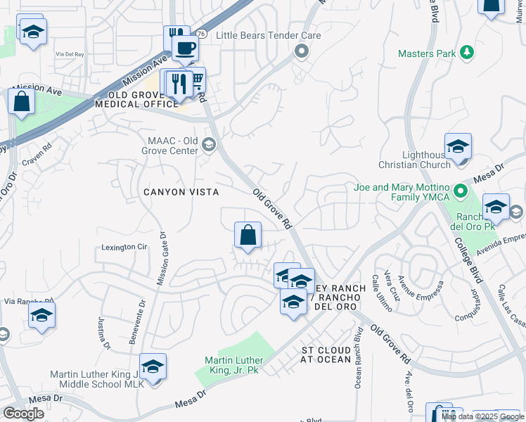 map of restaurants, bars, coffee shops, grocery stores, and more near 4338 Dowitcher Way in Oceanside
