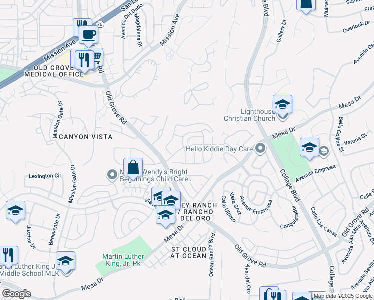 map of restaurants, bars, coffee shops, grocery stores, and more near 4396 Albatross Way in Oceanside