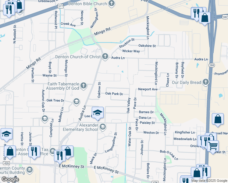map of restaurants, bars, coffee shops, grocery stores, and more near in Denton