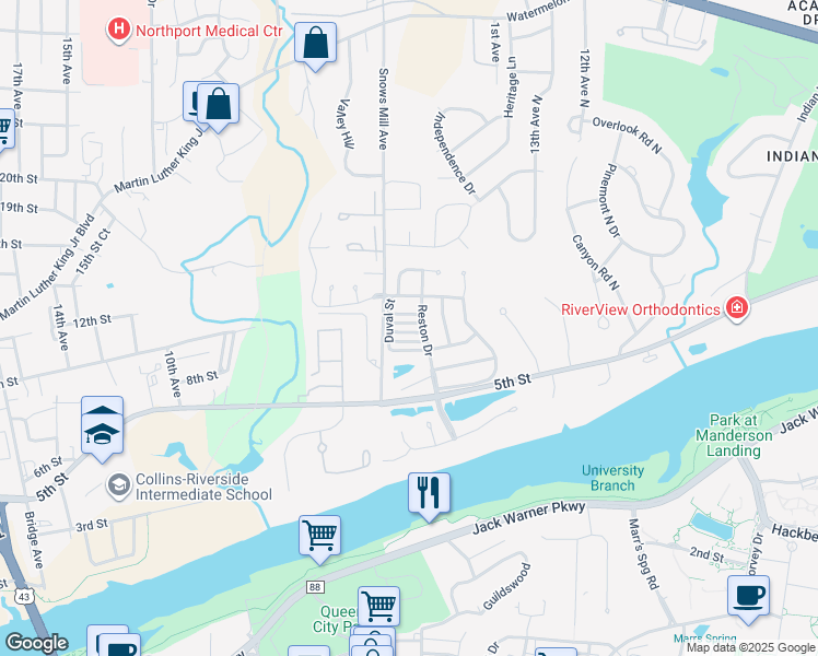 map of restaurants, bars, coffee shops, grocery stores, and more near 1708 Dauphine Drive in Tuscaloosa
