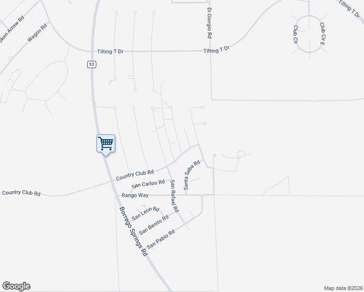 map of restaurants, bars, coffee shops, grocery stores, and more near 3459 El Tejon Road in Borrego Springs