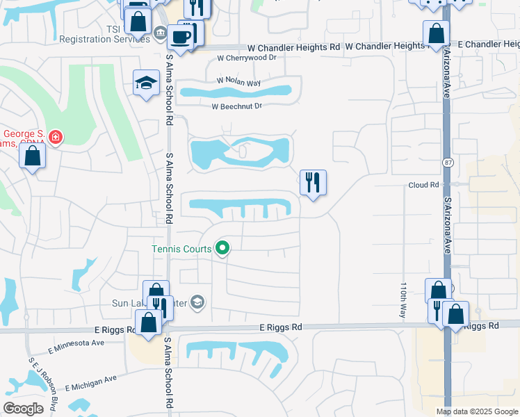 map of restaurants, bars, coffee shops, grocery stores, and more near 10619 East Arrowvale Drive in Sun Lakes