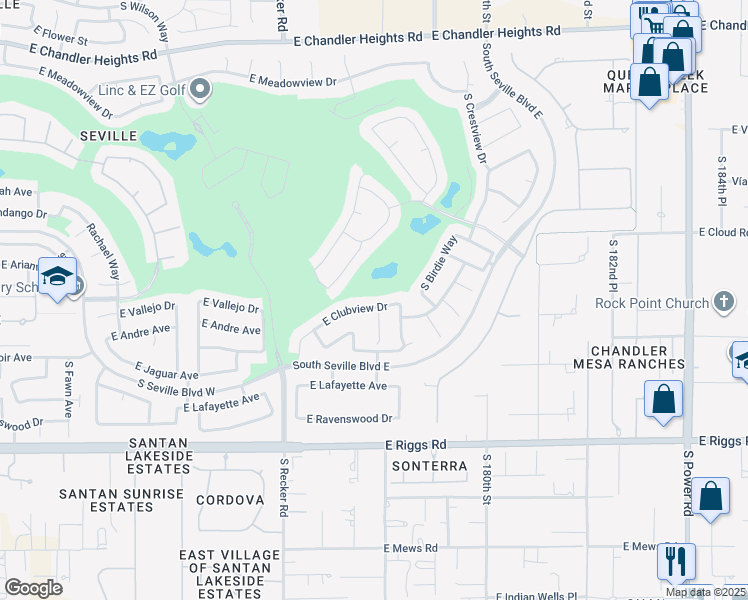 map of restaurants, bars, coffee shops, grocery stores, and more near 4208 East Clubview Drive in Gilbert