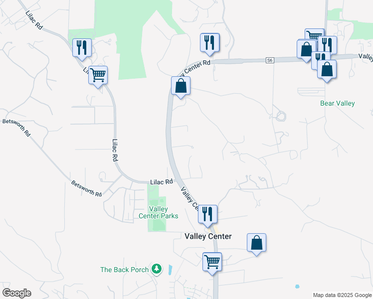 map of restaurants, bars, coffee shops, grocery stores, and more near 2 Valley Center Road in Valley Center