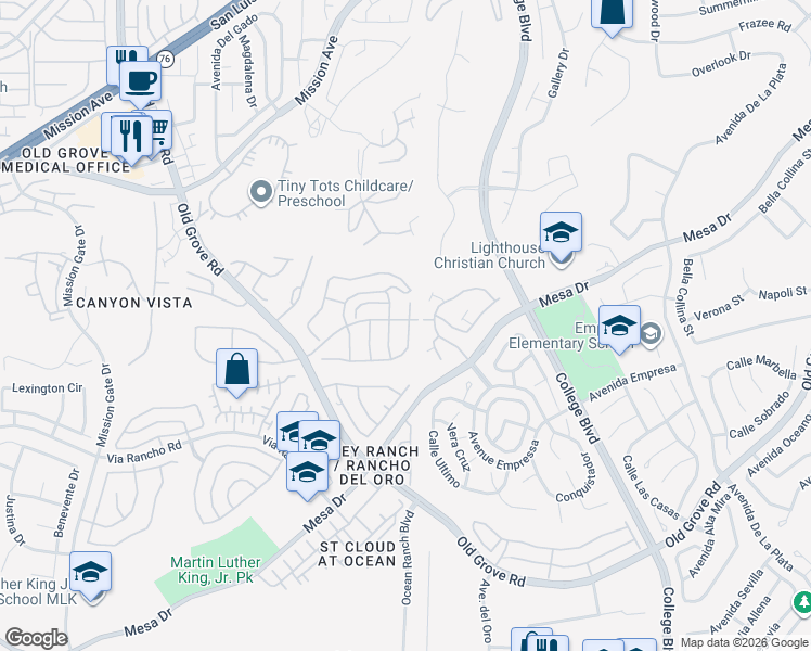 map of restaurants, bars, coffee shops, grocery stores, and more near 1029 Turnstone Way in Oceanside