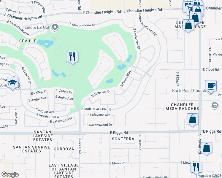 map of restaurants, bars, coffee shops, grocery stores, and more near 4208 East Clubview Drive in Gilbert