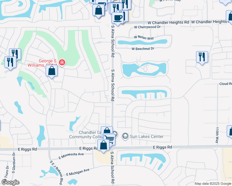 map of restaurants, bars, coffee shops, grocery stores, and more near 24412 South Boxwood Drive in Sun Lakes