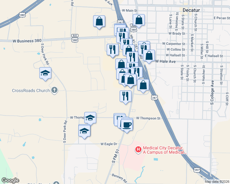 map of restaurants, bars, coffee shops, grocery stores, and more near in Decatur