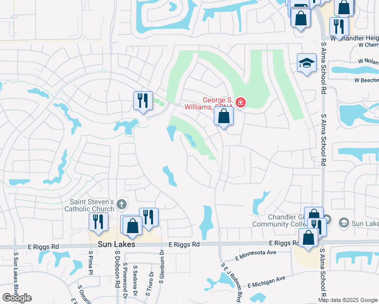 map of restaurants, bars, coffee shops, grocery stores, and more near 24427 South Rocky Brook Drive in Sun Lakes