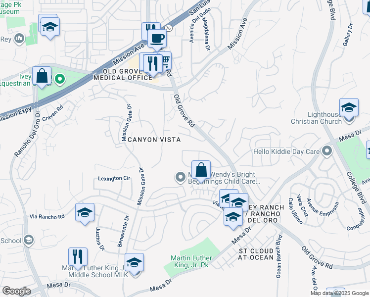 map of restaurants, bars, coffee shops, grocery stores, and more near 4254 Dowitcher Way in Oceanside