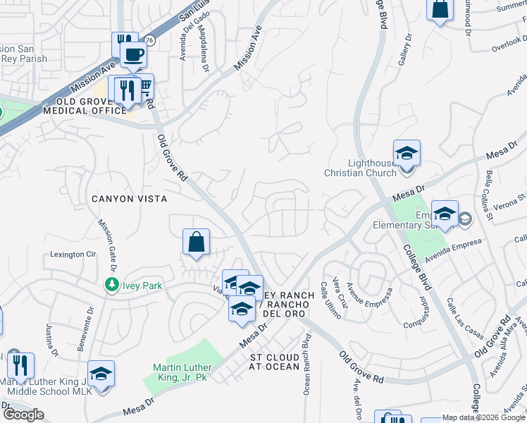 map of restaurants, bars, coffee shops, grocery stores, and more near 4433 Albatross Way in Oceanside