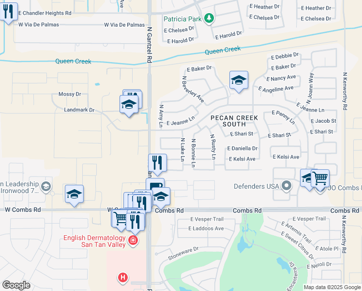 map of restaurants, bars, coffee shops, grocery stores, and more near 508 East Daniella Drive in San Tan Valley