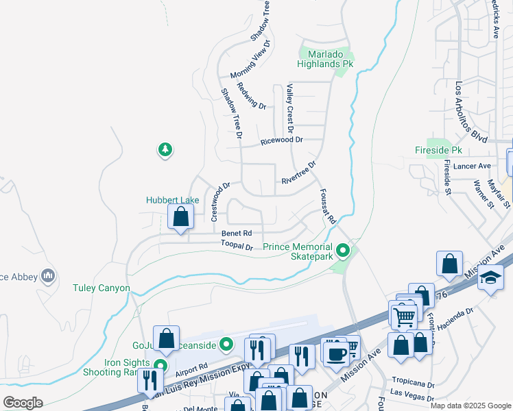 map of restaurants, bars, coffee shops, grocery stores, and more near 584 Big Sky Drive in Oceanside