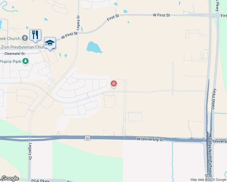 map of restaurants, bars, coffee shops, grocery stores, and more near 1710 U.S. Highway 380 West in Prosper