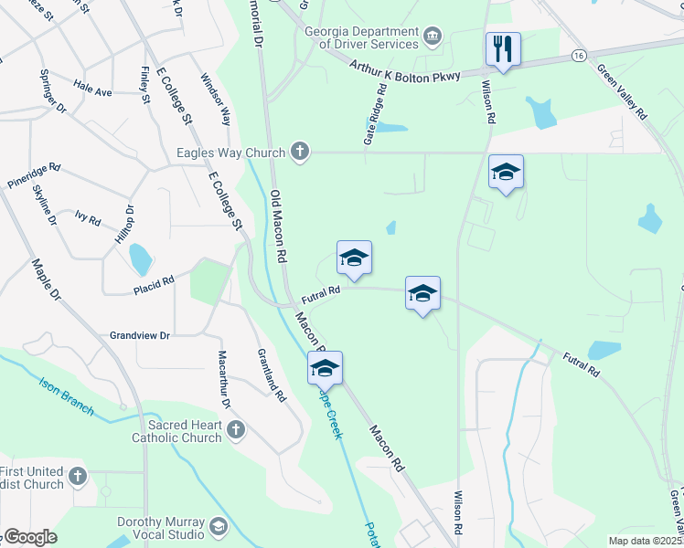 map of restaurants, bars, coffee shops, grocery stores, and more near 1402 Rhodes Lane in Griffin