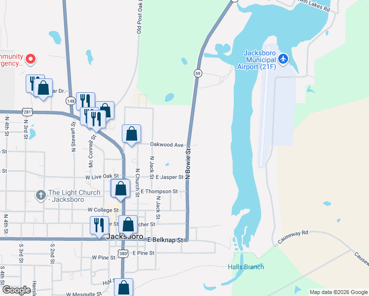 map of restaurants, bars, coffee shops, grocery stores, and more near 339 Oakwood Avenue in Jacksboro