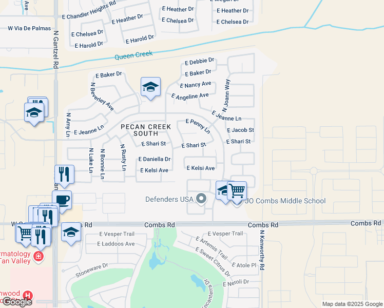 map of restaurants, bars, coffee shops, grocery stores, and more near 1302 East Daniella Drive in San Tan Valley