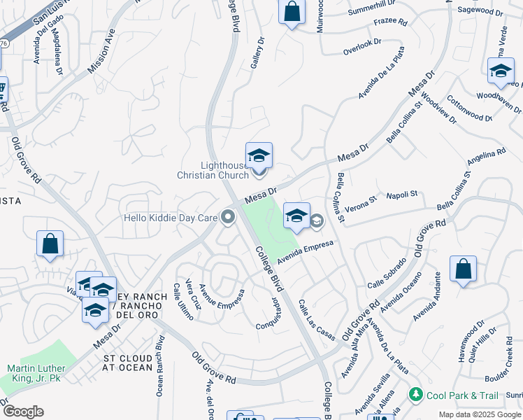 map of restaurants, bars, coffee shops, grocery stores, and more near 4701 Mesa Drive in Oceanside