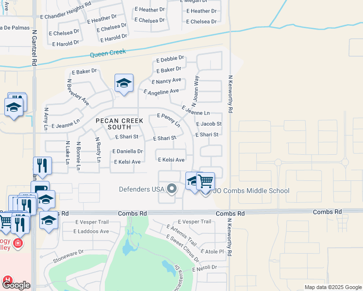 map of restaurants, bars, coffee shops, grocery stores, and more near 38072 North Dena Drive in San Tan Valley