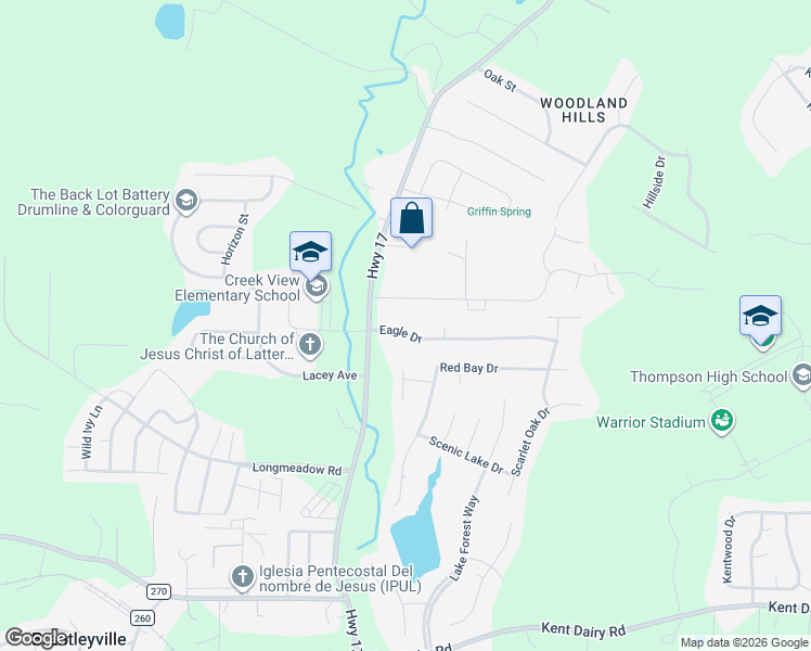 map of restaurants, bars, coffee shops, grocery stores, and more near 1107 Eagle Drive in Alabaster