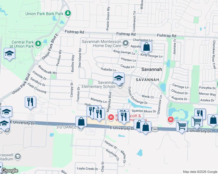 map of restaurants, bars, coffee shops, grocery stores, and more near 929 Auburn Court in Denton County