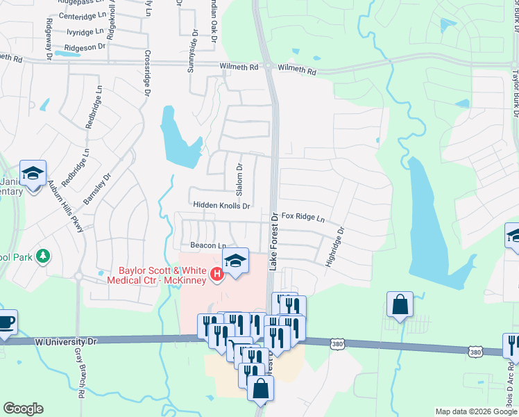 map of restaurants, bars, coffee shops, grocery stores, and more near 2309 Farm to Market Road 1461 in McKinney