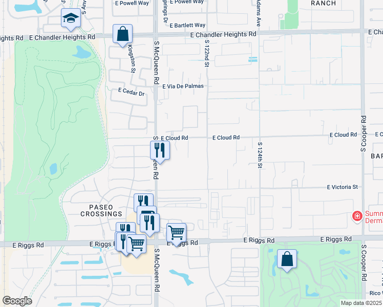 map of restaurants, bars, coffee shops, grocery stores, and more near 24434 South 122nd Street in Chandler