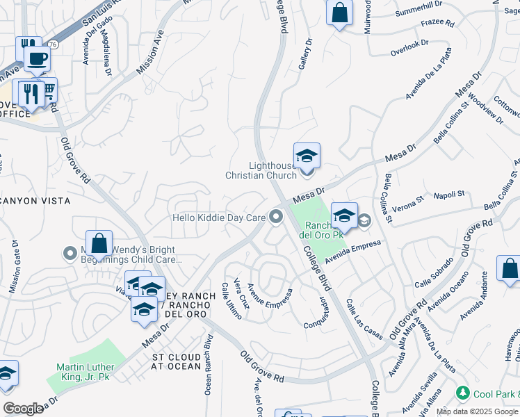map of restaurants, bars, coffee shops, grocery stores, and more near 4675 Los Alamos Way in Oceanside