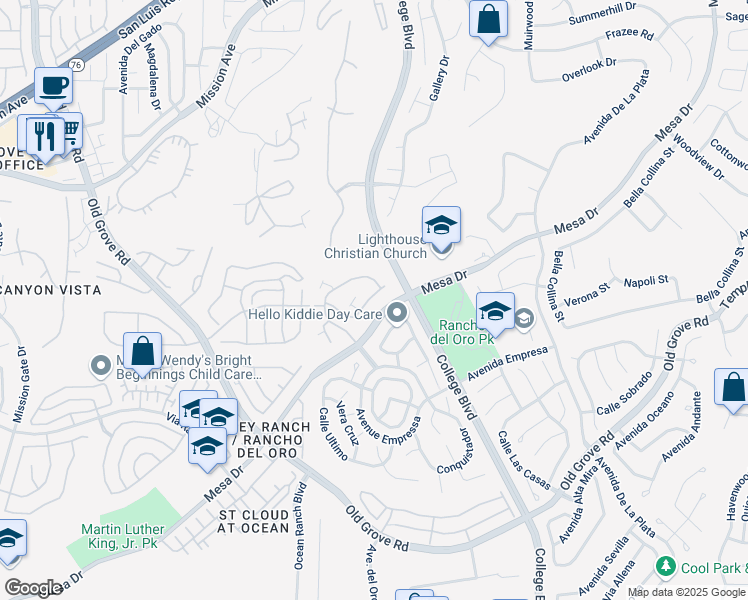 map of restaurants, bars, coffee shops, grocery stores, and more near 4665 Los Alamos Way in Oceanside